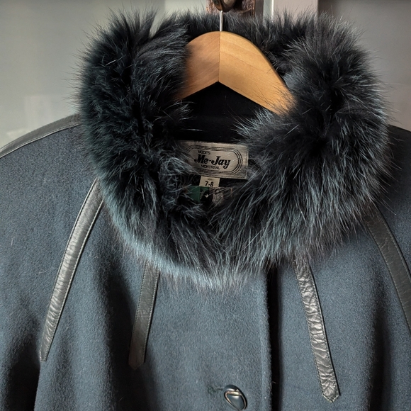 📼Gorgeous Me-Jay Montreal Vintage Full Length Wool/Fur/Leather Teal Coat - 7-8 - Picture 3 of 14